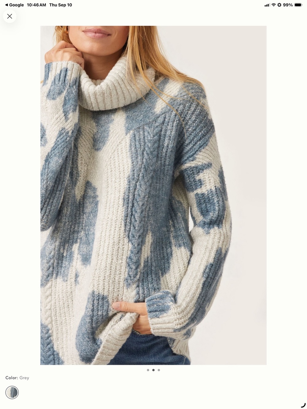 Pilcro Blue and Cream Cable-Detail Turtleneck Sweater